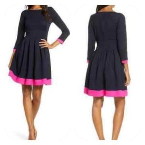 {Eliza J} Fit & Flare Color-Block Swing Dress in Navy & Pink - Womens 2P - NWT